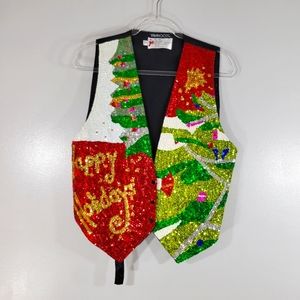INKAHOOTS Happy Holidays handmade sequin Christmas tree festive vest